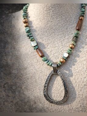Retired Silpada 925 Necklace Turquoise Abalone Pearl Hammered Pendant Statement